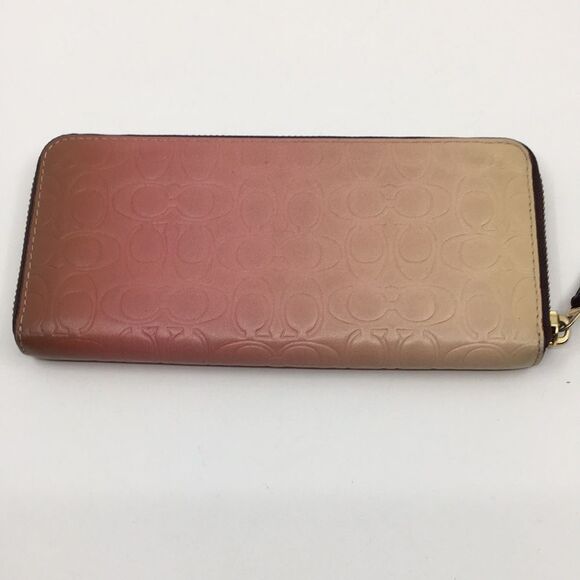 Coach Pink Ombré Signature Leather Accordion Zip Around Long Wallet - Picture 2 of 16
